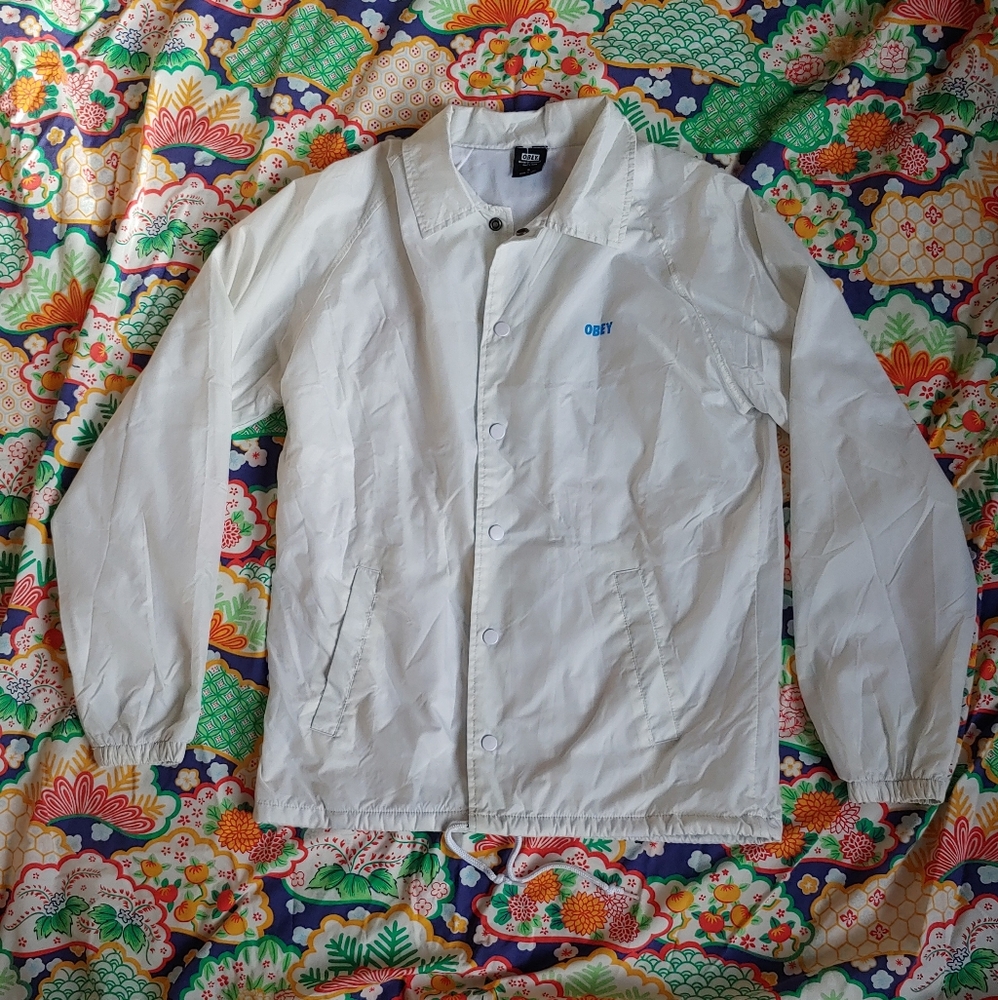 Obey white windbreaker w/logo